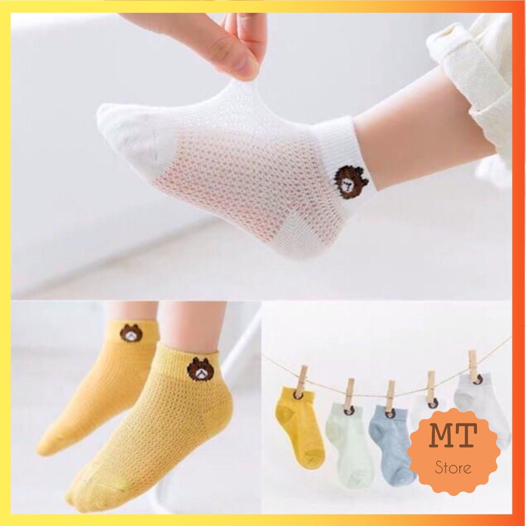 Set 5 đôi tất lưới thêu hình gấu cho bé