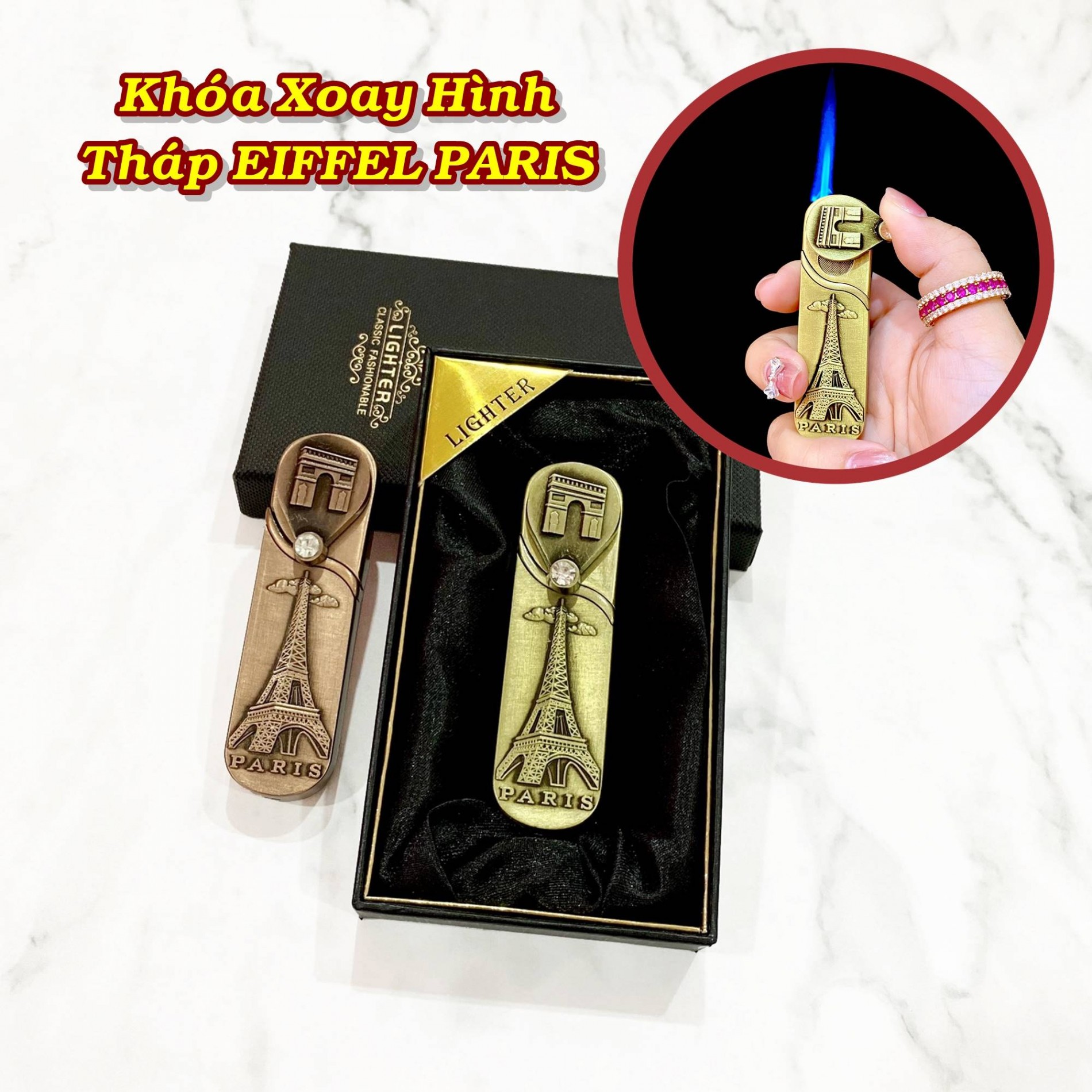 Bật lửa khè khóa xoay hình tháp eiffel paris - xài gas