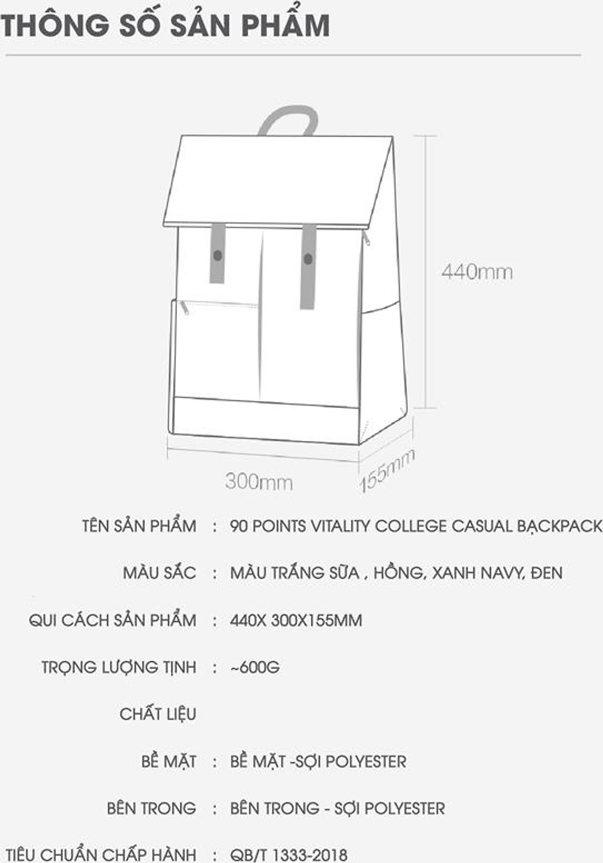 Balo  Xiaomi 90 Points Vitality College Casual Backpack ( Black )