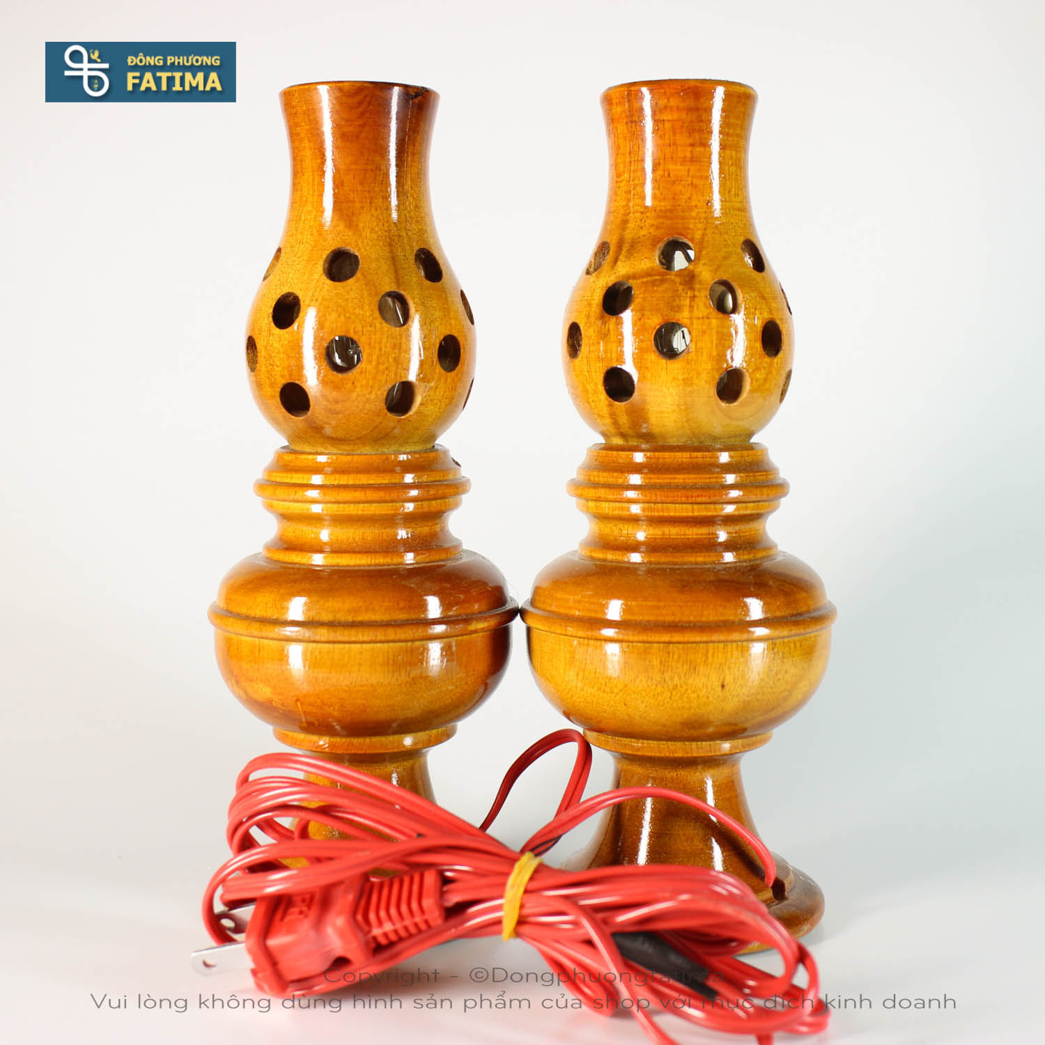 Đèn Bàn Thờ2 Cây Đèn Gỗ Bàn Thờ 19cm ( (Màu Nâu Đỏ)