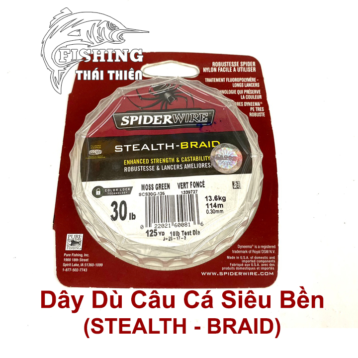 Dây Dù Câu Cá Siêu Bền Spider Wire STEALTH - BRAID Made In USA Cuộn 114m  Màu Xanh Rêu Tàng Hình Dưới Nước