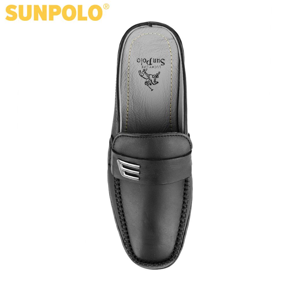 Dép sabo nam da bò SUNPOLO SPO195 (Đen)