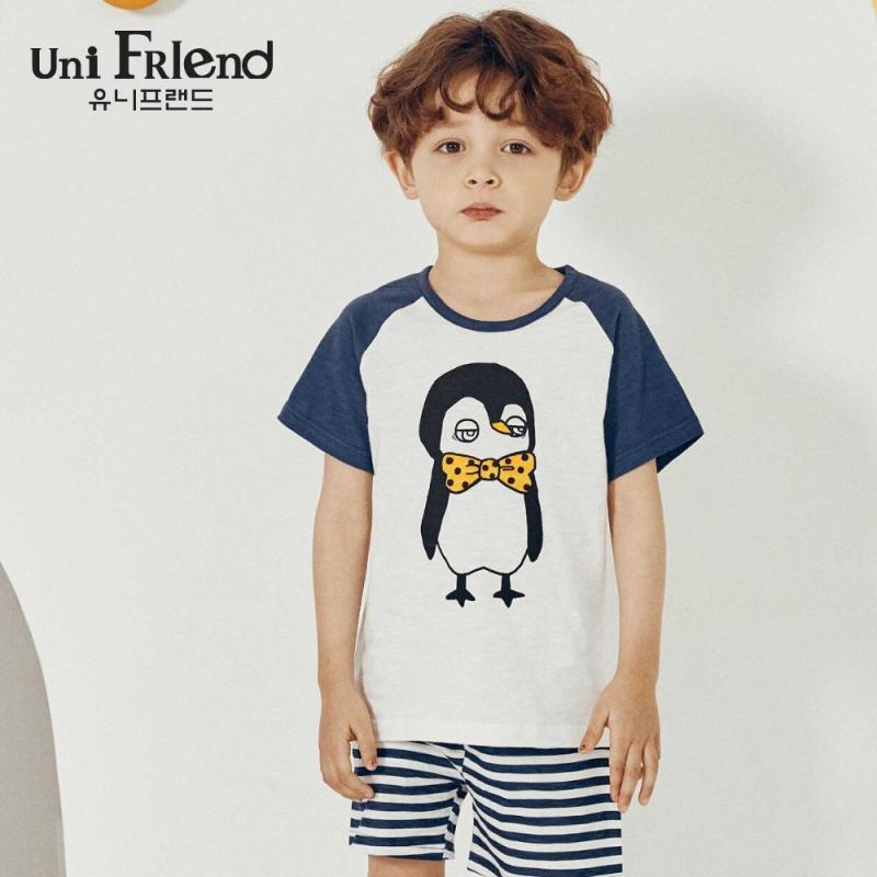 Nơi bán Đồ bộ mặc nhà bé trai Unifriend thun ngắn hoạ tiết chim cánh cụt U9SSTS10