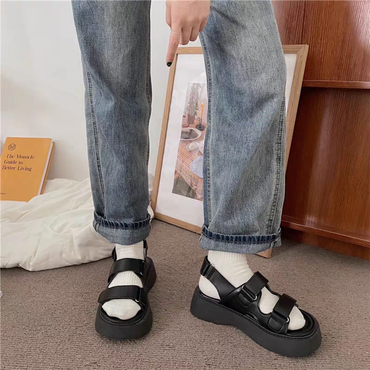 HOÀN TIỀN 15% - VIDEO THẬT GIÀY SANDAL NỮ QUAI DÁN  Đế Cao 4cm Hàn Quốc Màu Đen/Trắng Xang đan thời trang mới hot có quai hậu đi học