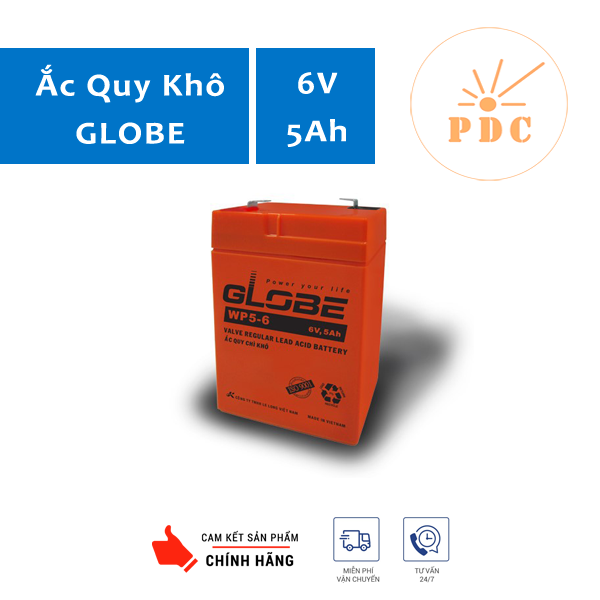 Ắc Quy Kín Khí (VRLA AGM) GLOBE 6V-5AH (20HR), WP5-6, F1 - Hàng Chính Hãng