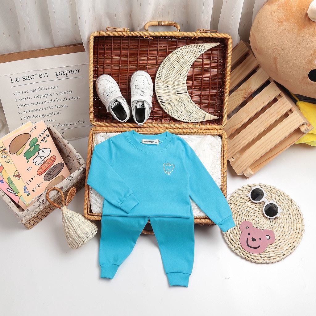 Đồ Bộ Bé Trai, Bé Gái Minky Mom Vải Cotton Bozip Ngực In Gấu Teddy, Bộ Dài Tay Cho Bé Mặc Nhà Thu Đông MKMTD2153