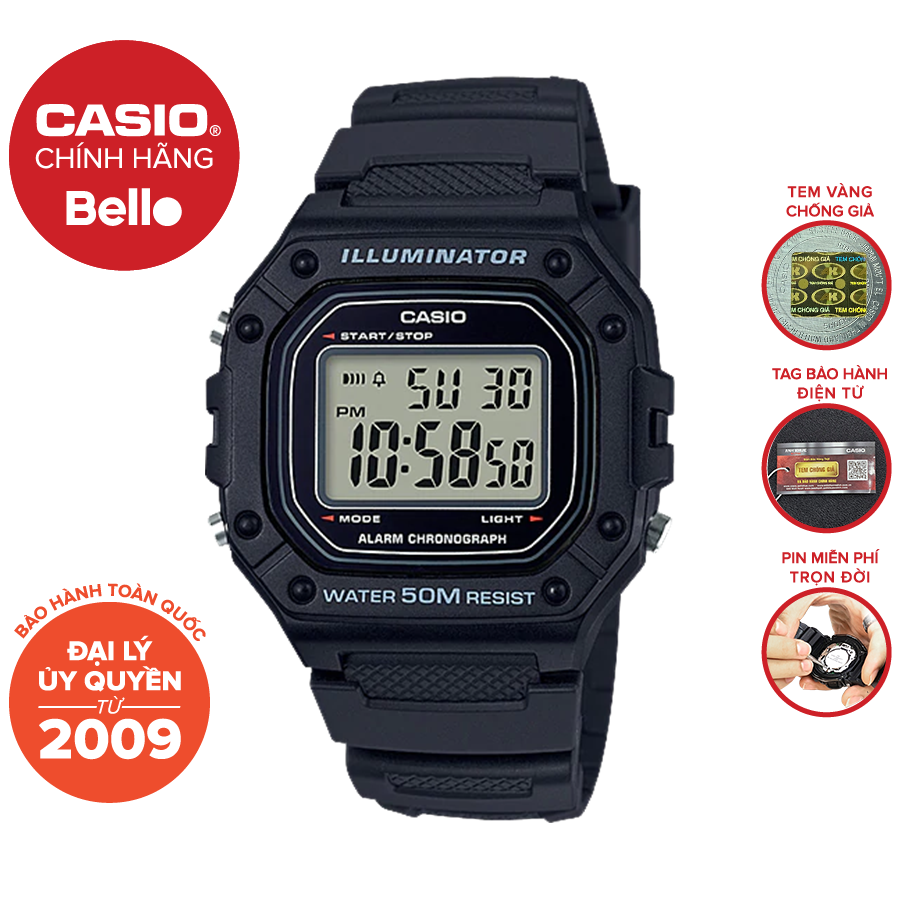 Đồng hồ Casio Nam W-218H-1A chính hãng giá rẻ - Bảo hành 1 năm - Pin trọn đời