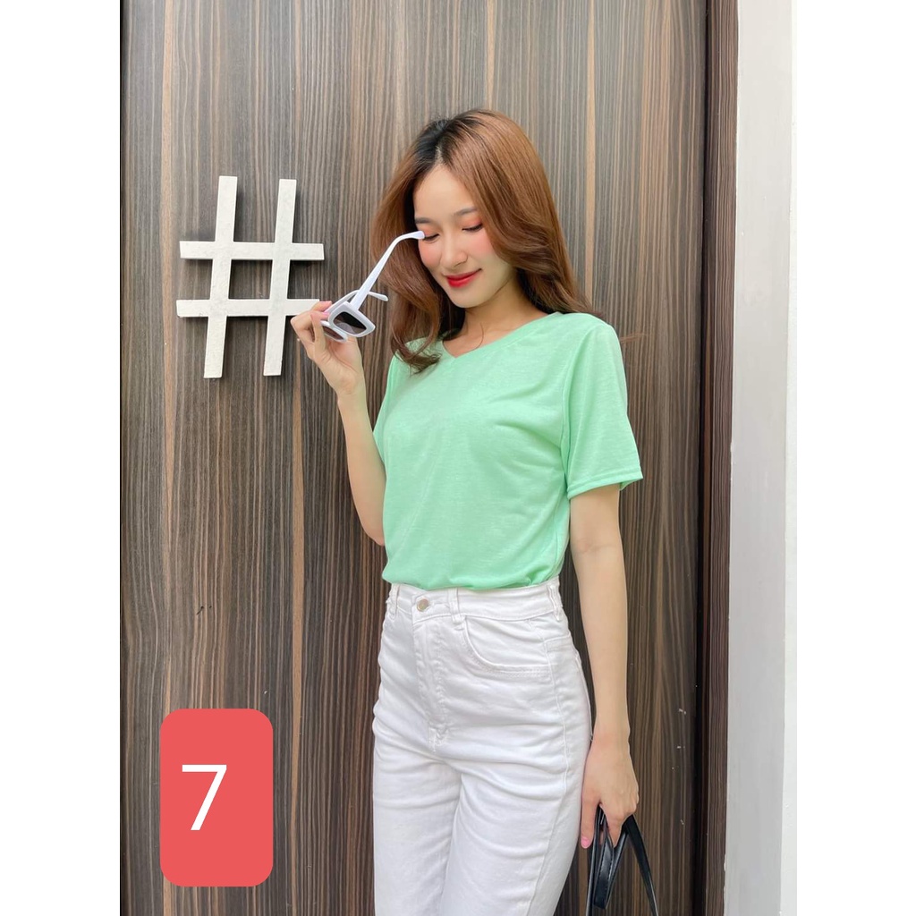 Áo thun xược nữ cotton ANHSTORE, chất thun xược cotton cổ tim V