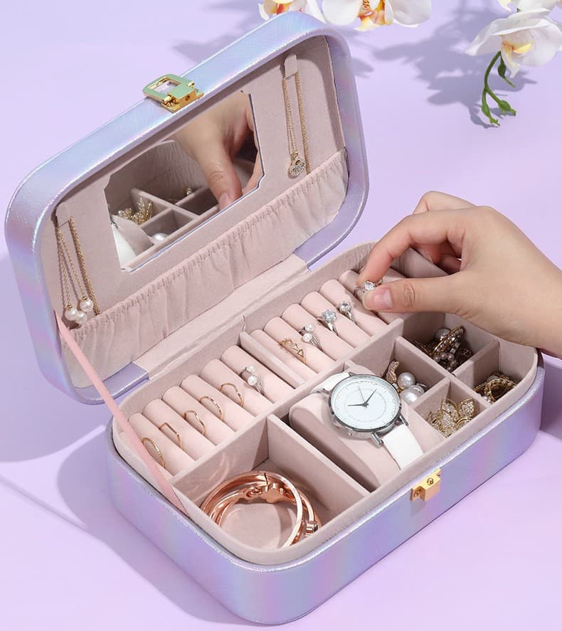[HCM]Hộp để trang sức - Hộp Đựng trang sức đồng hồ sang trọng nhiều ngăn đa năng siêu đẹp chất liệu Da Kim Tuyến có gương soi - Hộp Trang Sức Da Kim Tuyến