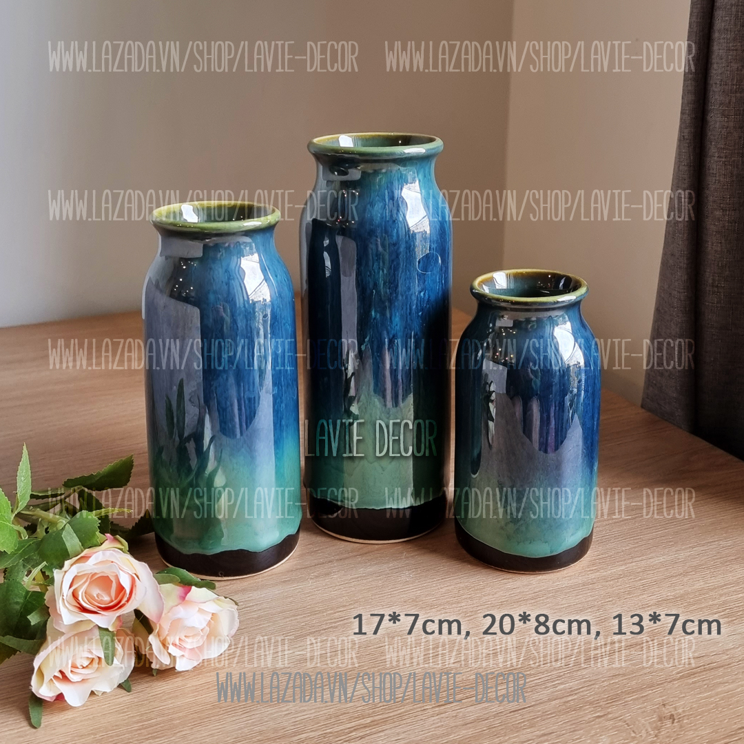 Bộ 3 lọ hoa trang trí gốm sứ Bát Tràng