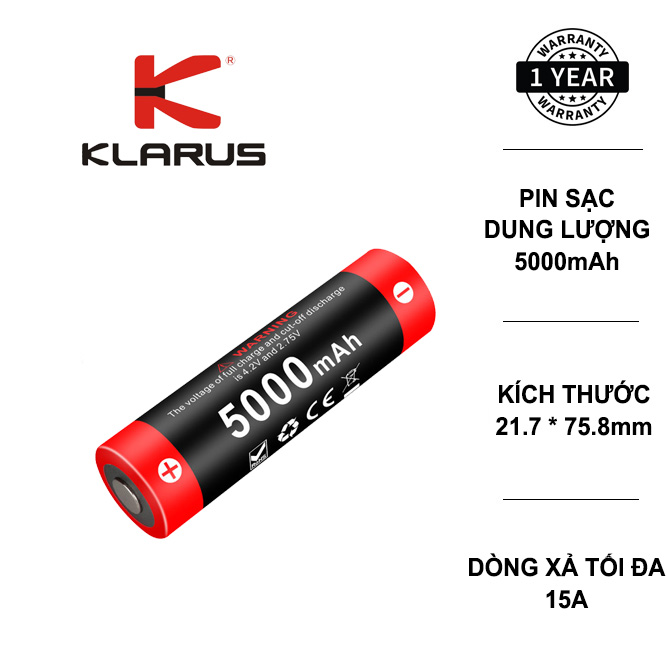Pin sạc KLARUS 21700 dung lượng 5000mAh