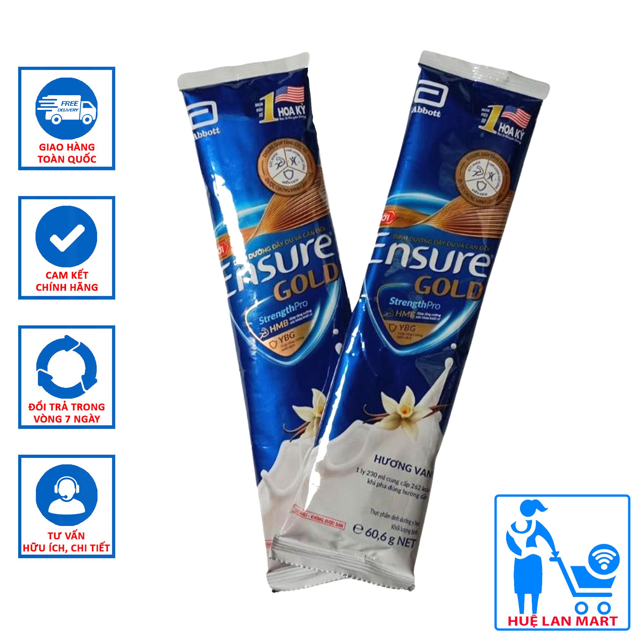Combo 1/2 gói sữa bột ensure gold 60,6g vị vani