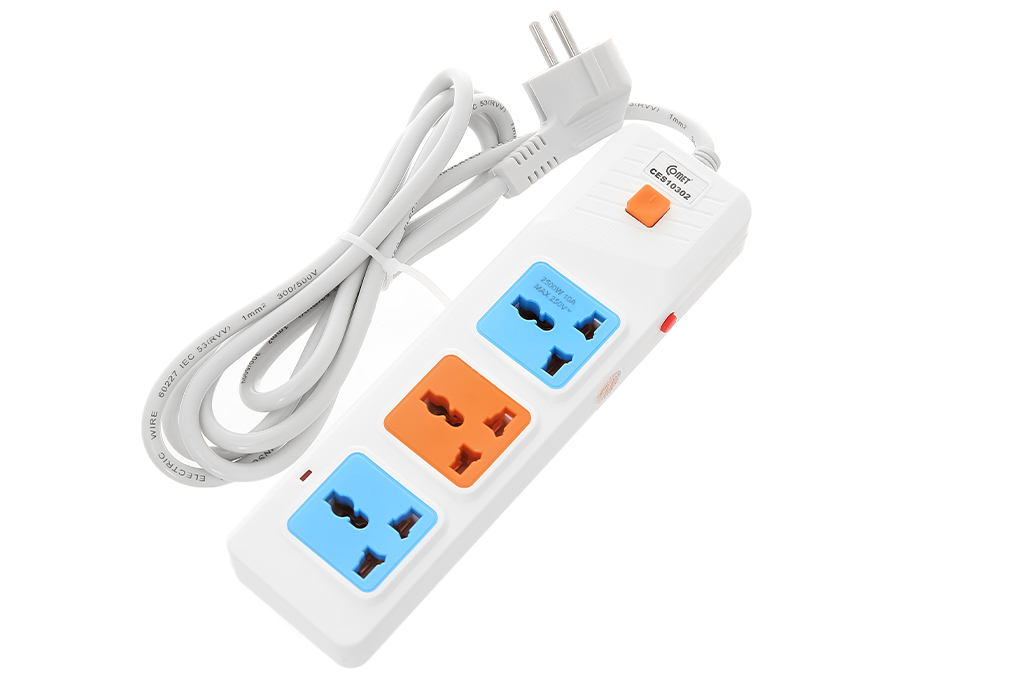 Ổ cắm điện nối dài comet ces10302, dây dài 2m, chống rò rỉ điện, chịu nhiệt tốt, chất liệu nhựa abs cao cấp, bền đẹp.