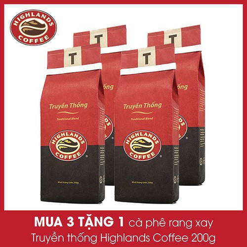 Mua 3 gói tặng 1 gói Cà phê Rang xay Truyền thống Highland Coffee 200g