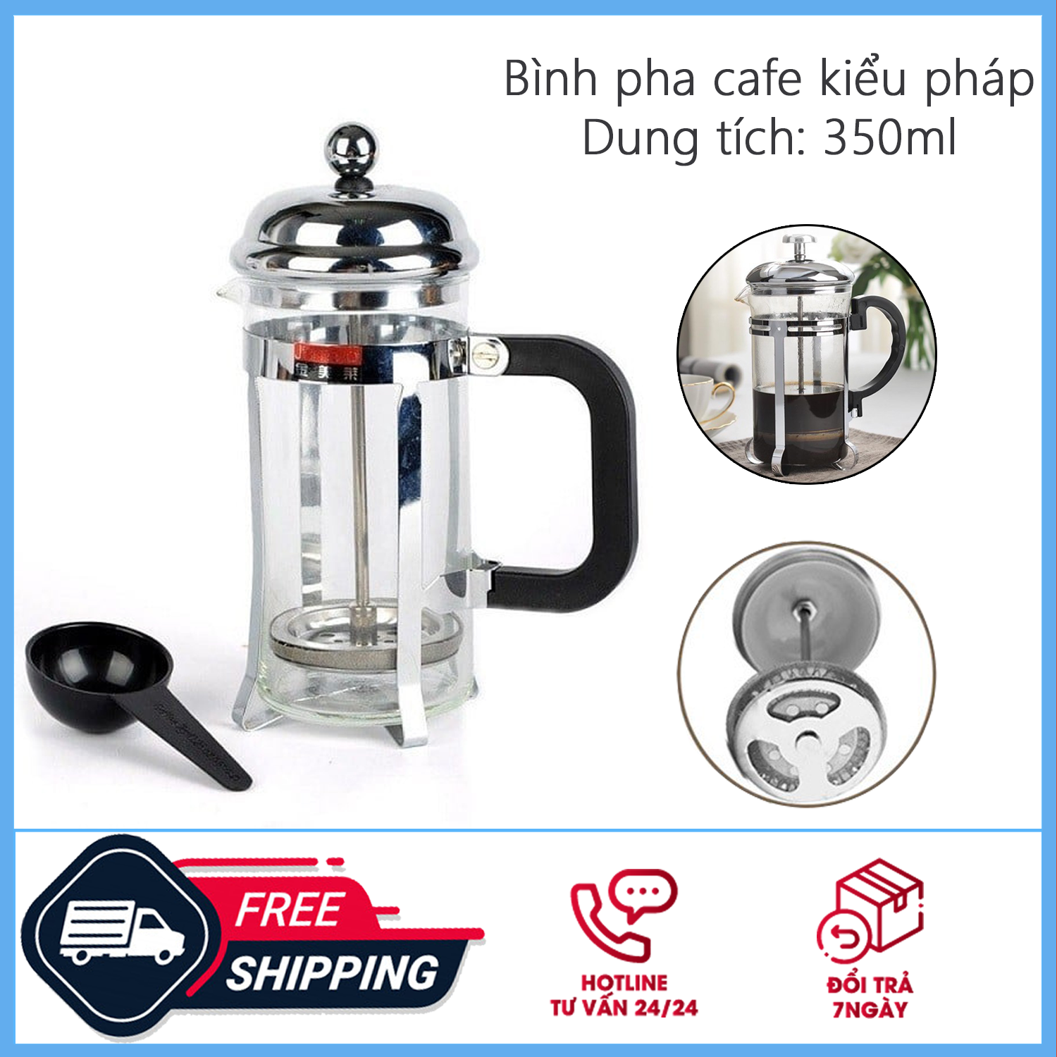 Bình pha cafe kiểu pháp - Dung tích: 350ml , đồ dùng chuyên dụng pha cafe, dễ dàng sử dụng - Bình pha trà - Bình pha coffee - Bình pha coffee kiểu Pháp - Hỗ trợ đổi trả bảo hành 1-1