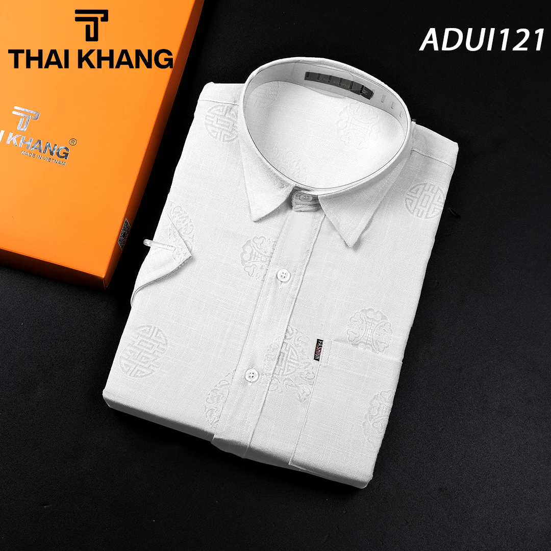 Áo sơ mi trung niên ngắn tay vải đũi mềm mát form rộng phù hợp cho người lớn tuổi họa tiết ADUI12