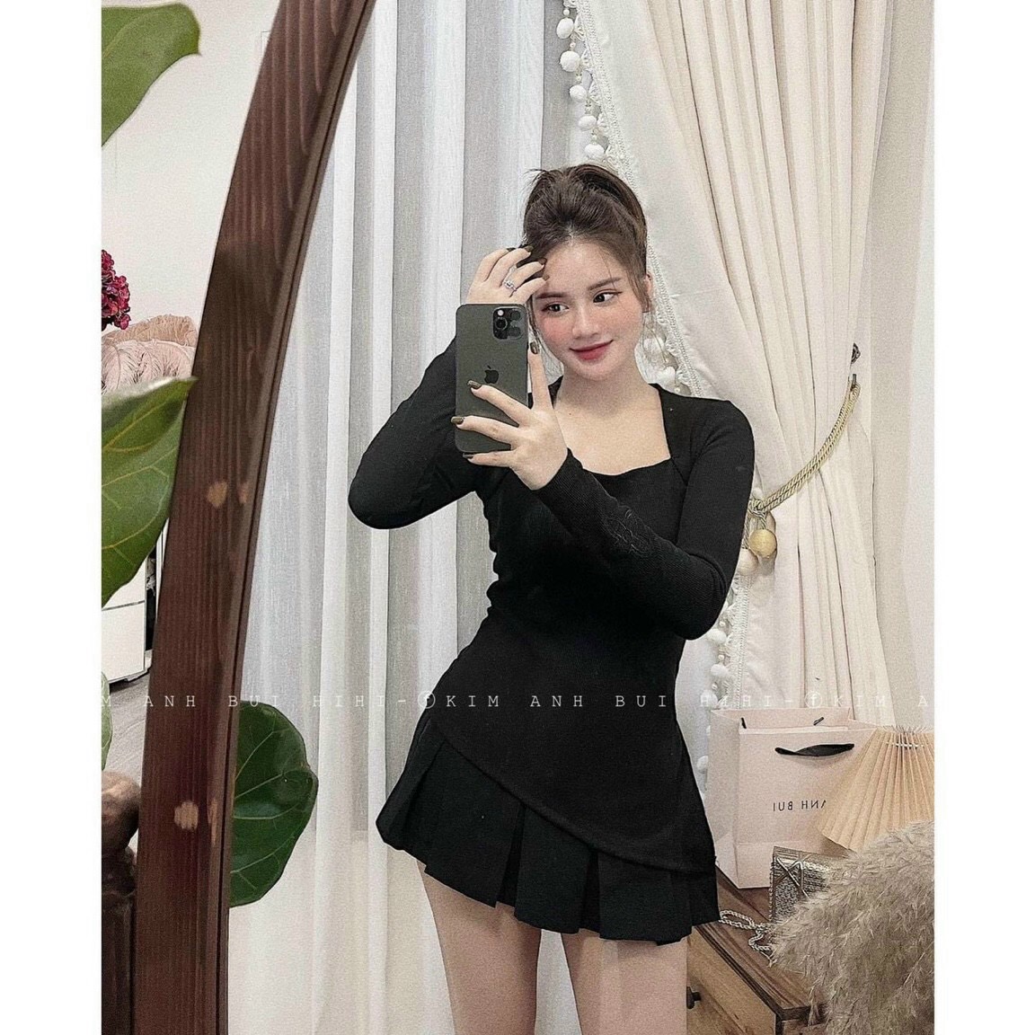 Áo thun nữ tay dài, kiểu xẻ tà, chất thun gân
