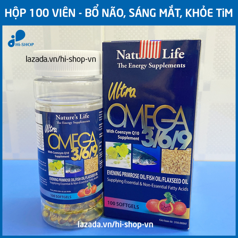 Viên dầu cá Omega 3 6 9 Nature Life Bổ não, sáng mắt, khỏe mạnh tim mạch, tăng cường trí nhớ - Hộp 100 viên thành phần dầu gấc, dầu cá 1000mg, EPA 180mg, DHA 120mg