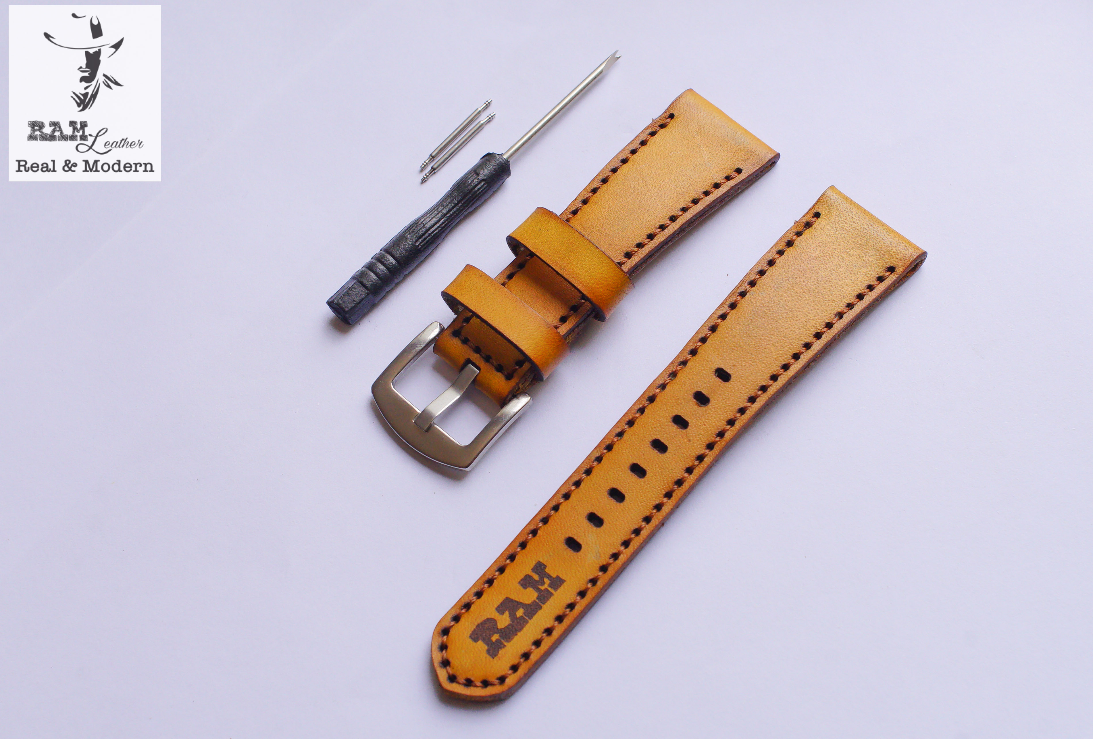 Watch straps double cow leather real