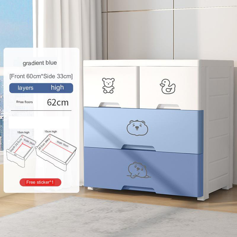 YONUO Drawer type baby storage cabinet, plastic baby wardrobe, kids cartoon clothes storage box, household snack storage shelf