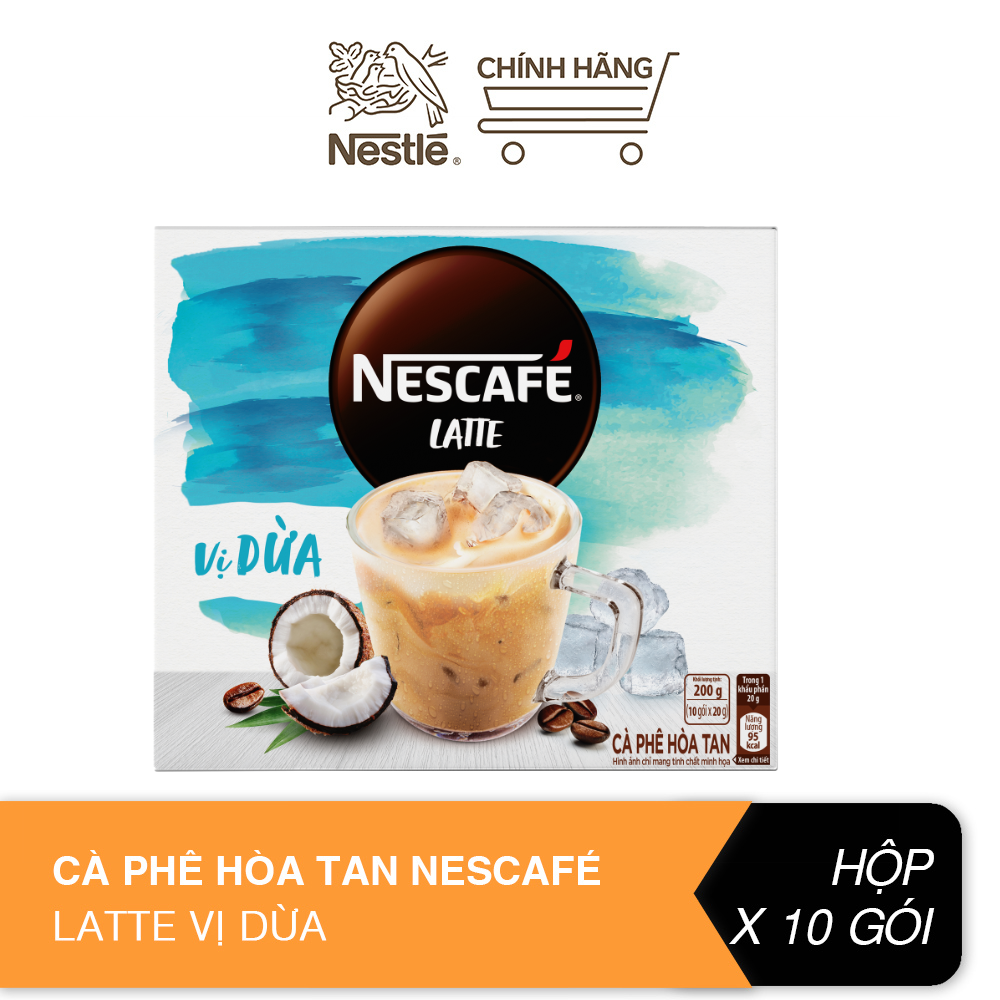 Cà phê hòa tan NESCAFÉ Latte Vị Dừa (Hộp 10 gói x 20g)