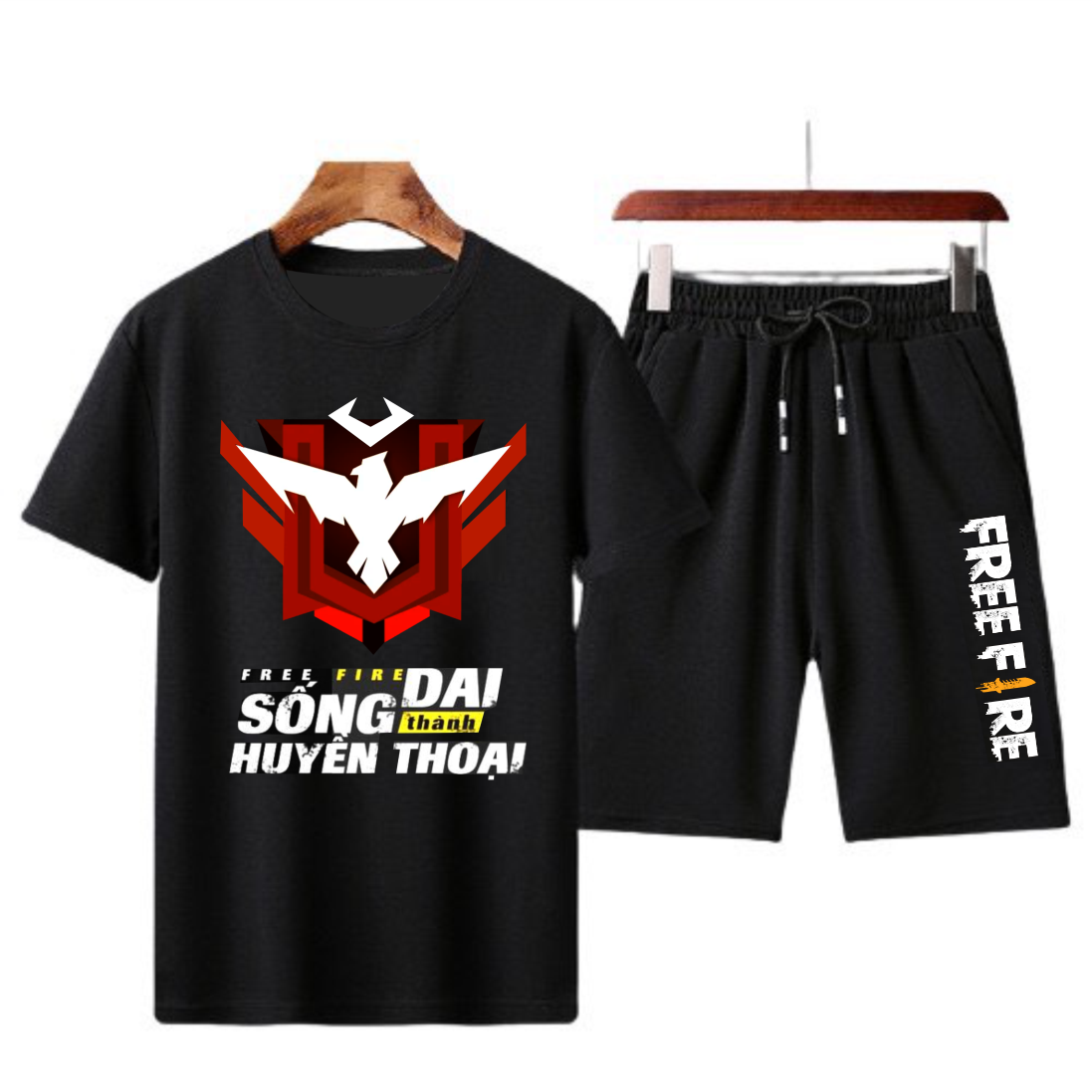 Bộ Quần Áo Free Fire Màu Đen Logo Rank Huyền Thoại Cực Chất