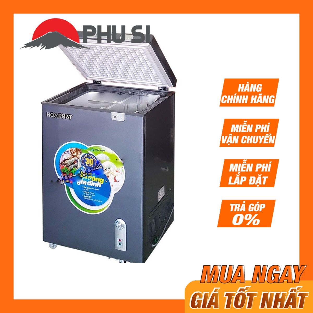 ✅TỦ ĐÔNG MINI HÒA PHÁT 107 LÍT HCF-106S1ĐSH ĐỒNG (R600A) (hàng chính hãng) (chỉ giao HCM)