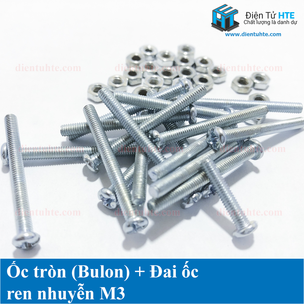 Ốc tròn (bulon) + đai ốc ren nhuyễn M3