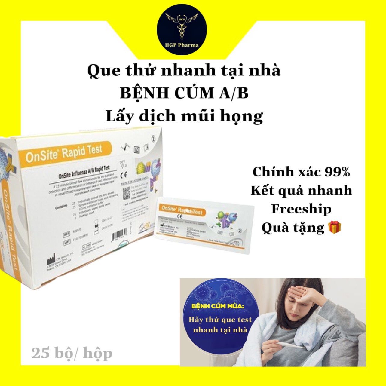 Bộ test Cúm A, cúm B, kit test Nhanh Influenza A BOnesite MỸ Cúm Type A&B
