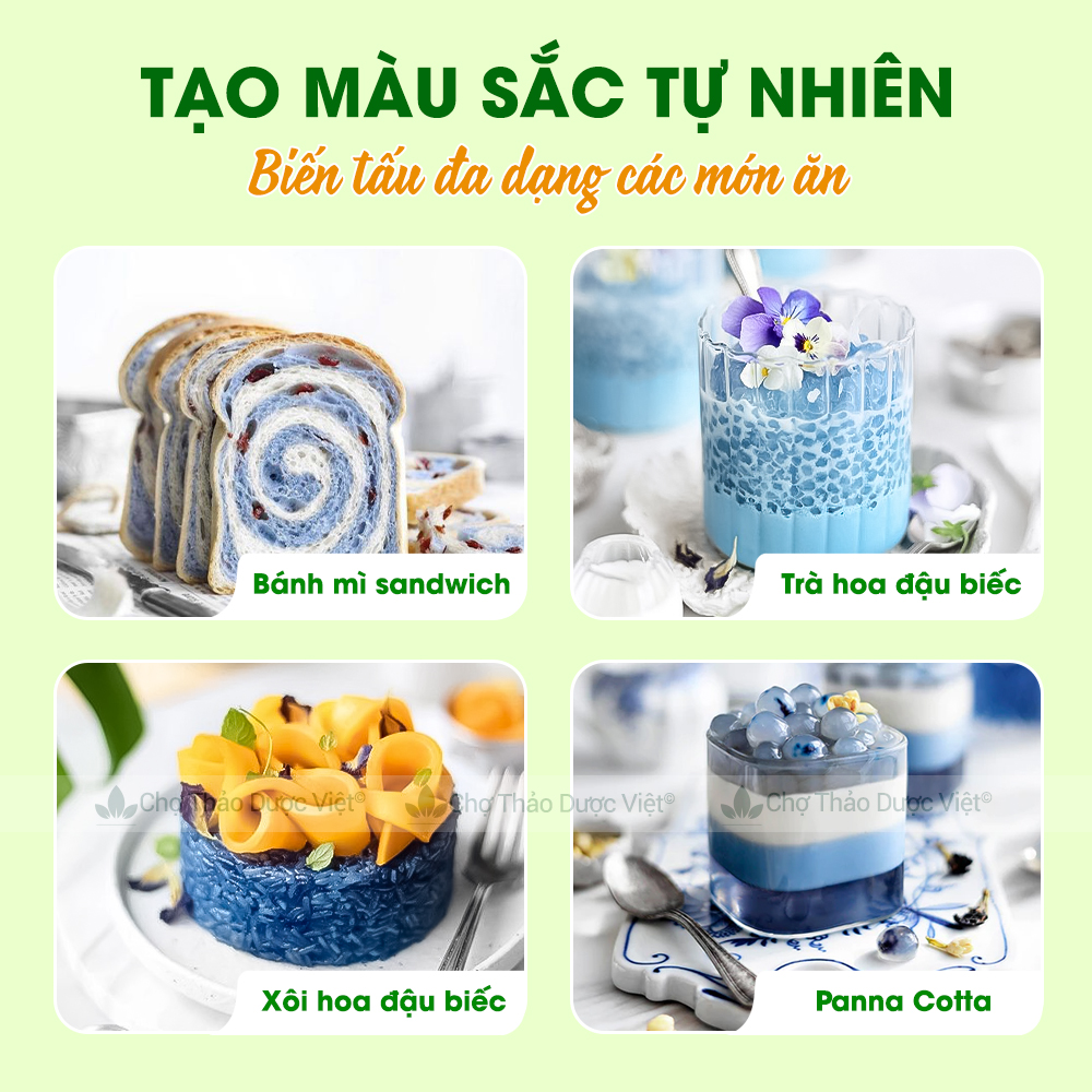 Trà hoa đậu biếc 100g, sấy lạnh, nguyên liệu pha trà, làm bánh, tạo màu thực phẩm tự nhiên