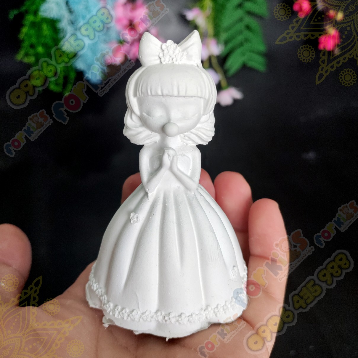 Tượng tô màu chọn mẫu, CÔNG CHÚA BONG BÓNG, size M, tượng thạch cao CAO CẤP, tô tượng (không kèm màu)