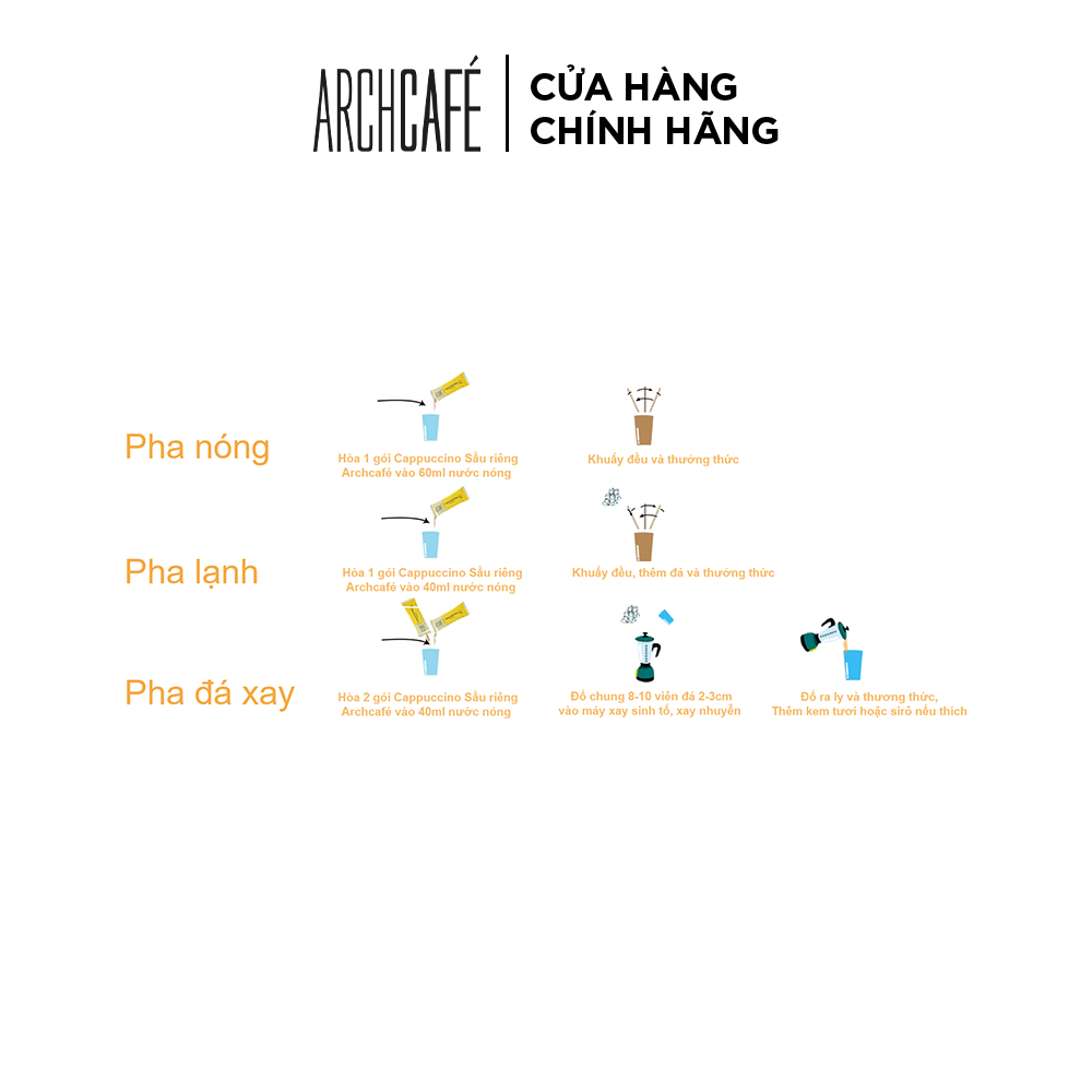 Cà phê Cappuccino Sầu Riêng - Cafe hoà tan Archcafé (hộp 12 gói x 18.5g)
