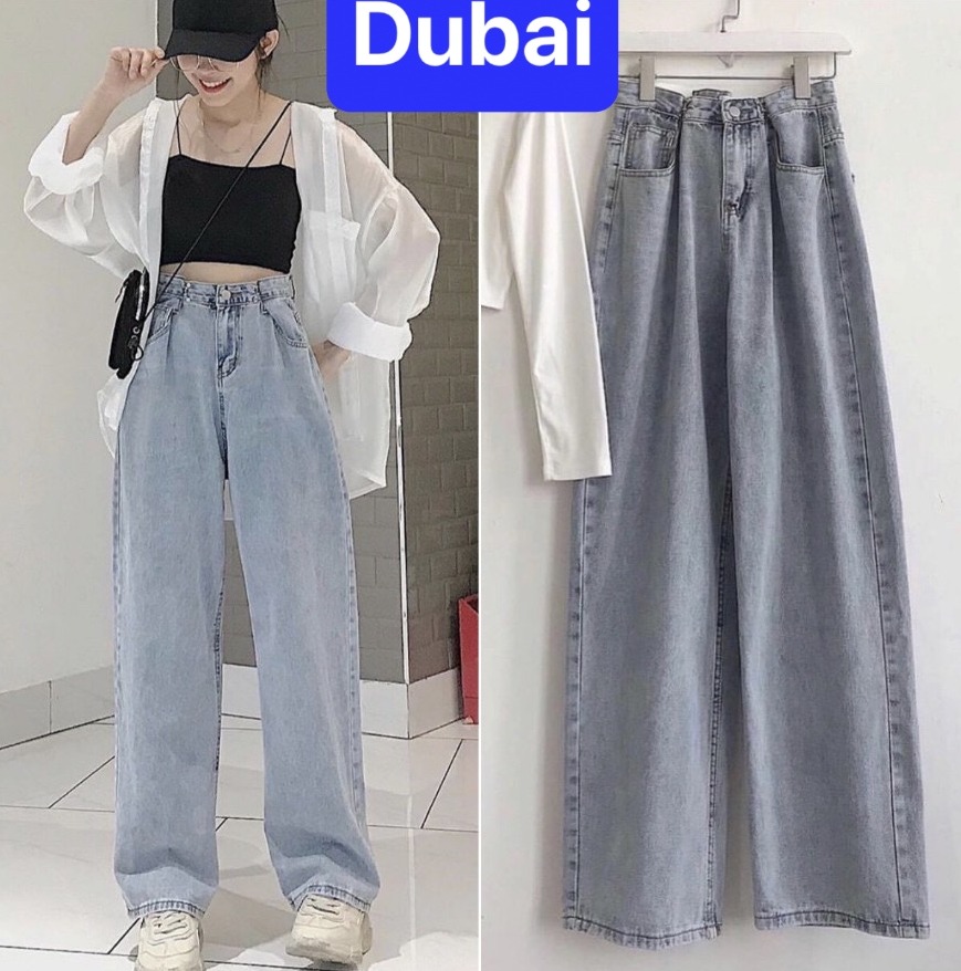 QUẦN BAGGY JEAN NỮ XANH CHẤT BÒ ỐNG SUÔNG RỘNG DÀI LƯNG CAO NÂNG MÔNG NHẬT BẢN RAN MORI DB-20  CAO CẤP - DUBAI FASHION