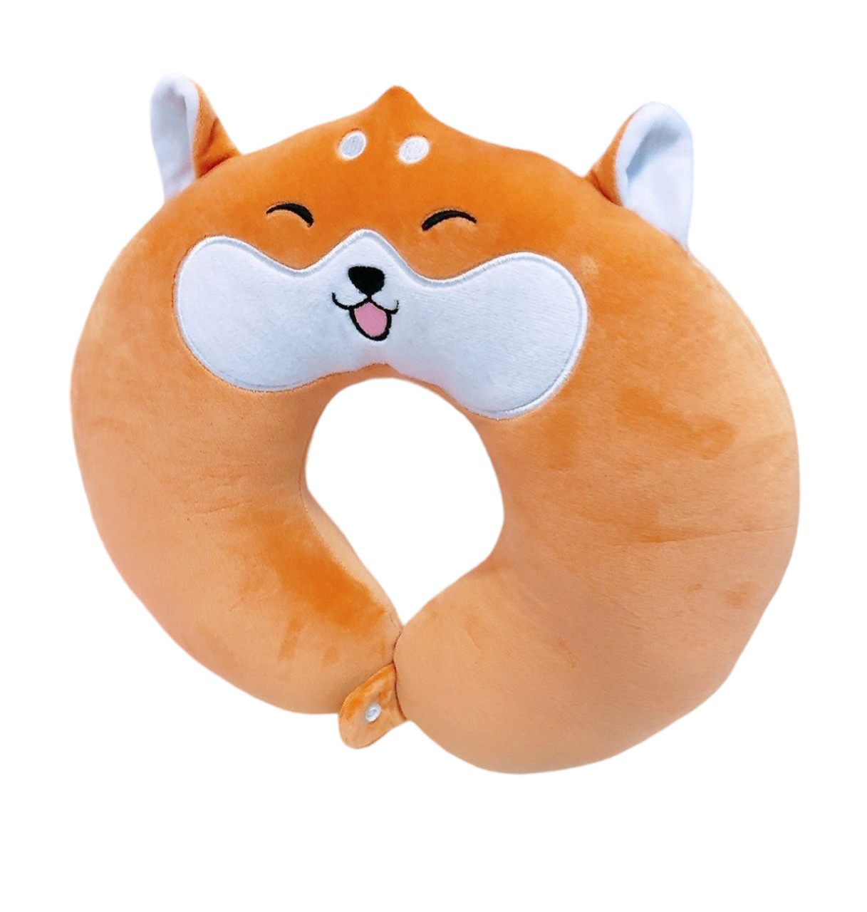 Gối Kê Cổ Chữ U Chó Shiba Inu Miệng Cười Có Nút Gài Vải Miniso Mềm Mịn, Êm Ái Chống Đau Mỏi Vai Gáy Bảo Vệ Cổ, Chống Mỏi Cổ Khi Đi Xe, Du Lịch