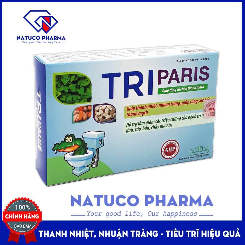 Viên uống tiêu Trĩ - Paris -100% thảo dược: Diếp cá, Nano Curcumin,Hạt dẻ giúp thanh nhiệt, nhuận tràng, tiêu trĩ, táo bón - Hộp 30 viên - Chuẩn GMP Bộ Y tế