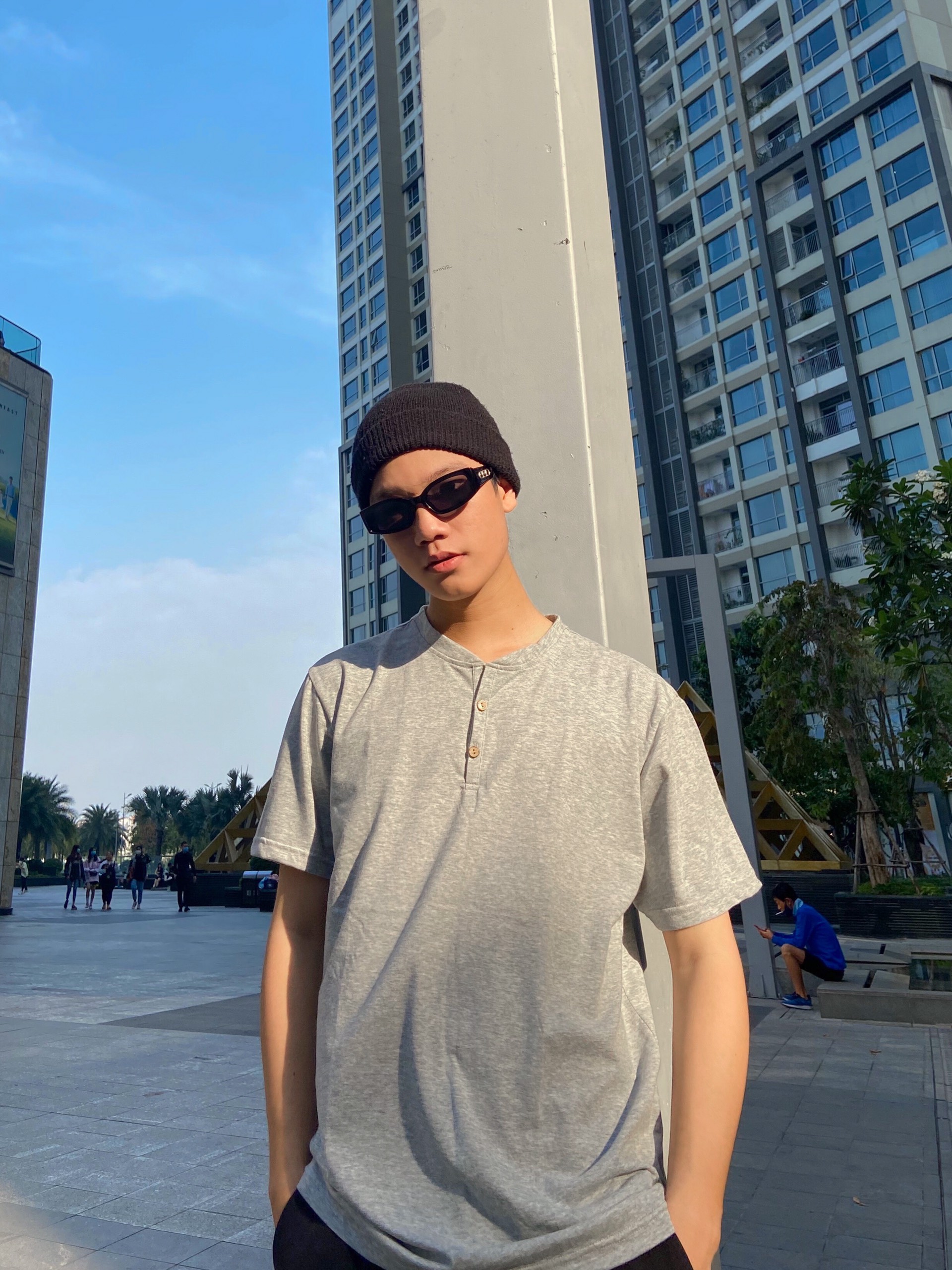 Áo thun henley cổ trụ cộc tay chất liệu cotton Giisel