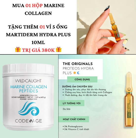 [HÀNG CÔNG TY] Bột Collagen Giúp Trẻ Hóa Căng Mịn Da Codeage Marine Collagen Peptides 450g