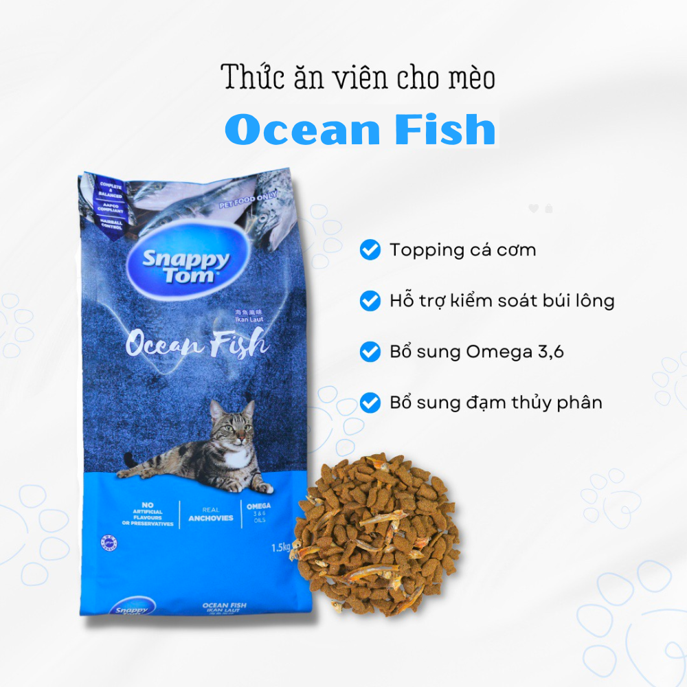 [6 VỊ] Hạt Cho Mèo Mix Cá Cơm Sấy Snappy Tom 1.5kg - [Nông Trại Thú Cưng]