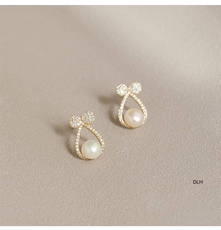 Silver earrings shaped bow lacing mounted stone Pearl pattern new elegant shimmering-page jewelry silver and boys genuine stand committed silver standard, quality don't worry black dull
