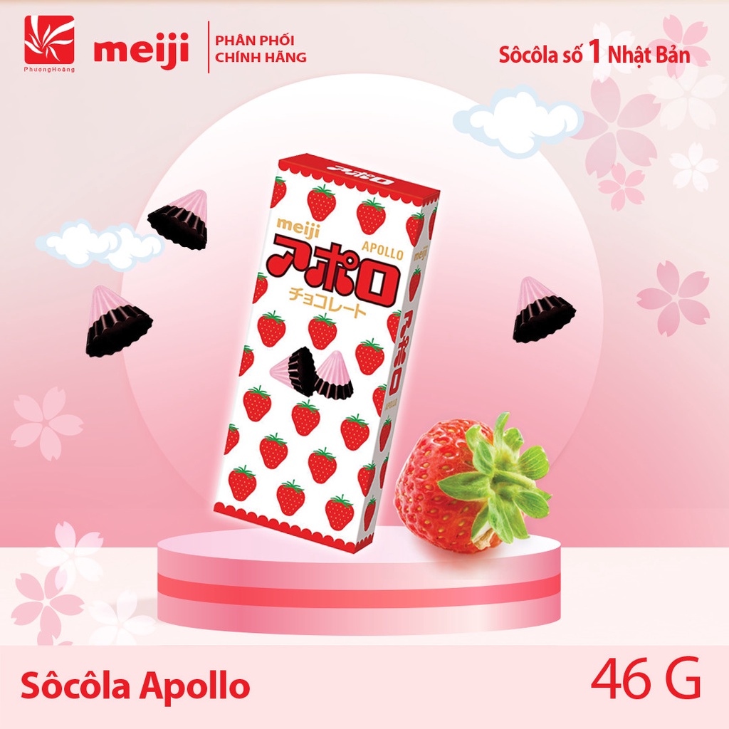 [ CHOCOLATE MEIJI ]Socola Apollo Hình Nấm Vị Dâu 46g Nhật Bản