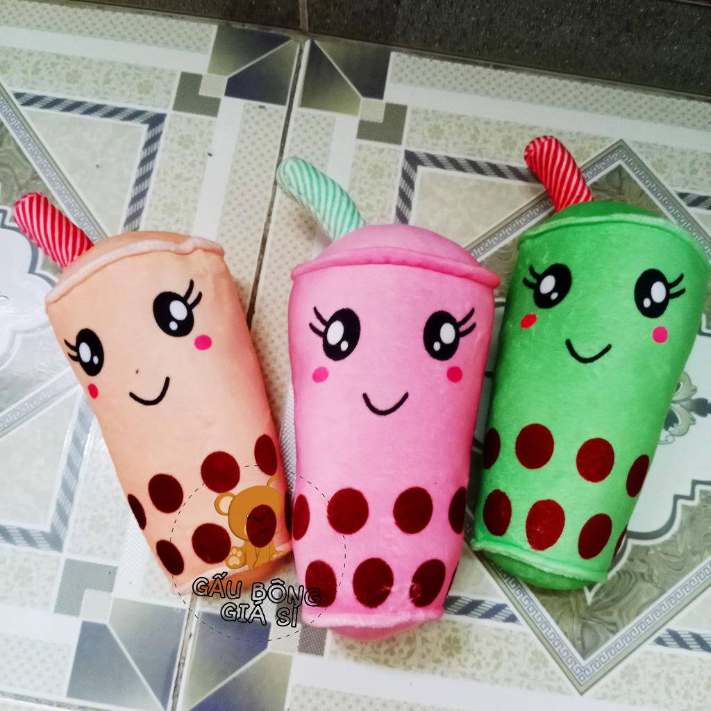 Gấu bông ly trà sữa trái cây, trà sữa trân châu dễ thương vải miniso siêu mềm mịn