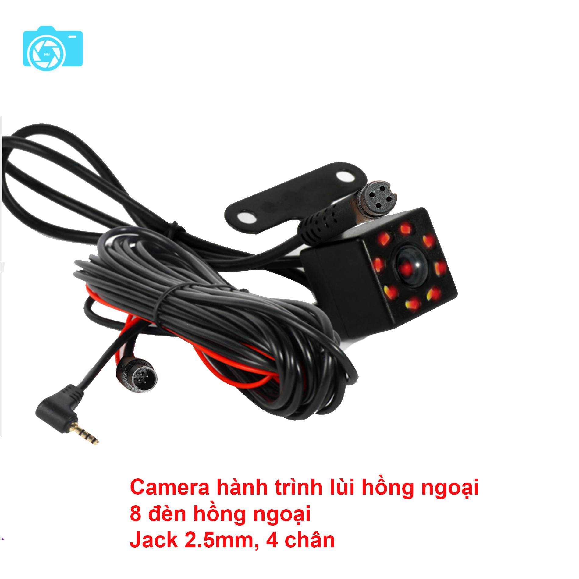 Camera hành hành trình lùi hồng ngoại, 8 đèn hồng ngoại, jack 2.5mm, 4 chân kết nối với camera lùi