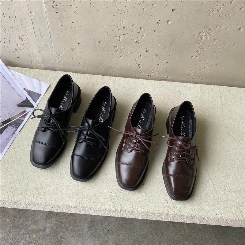 Giày Oxford Đế 5cm Da Mềm Màu Nâu Và Màu Đen
