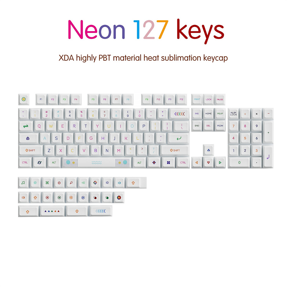 Uslion 127 phím Neon chủ đề cơ khí bàn phím INS Keycaps xda Keycap Tiếng Anh Hàn Quốc PBT dễ thương Key mũ cho Cherry MX chuyển đổi