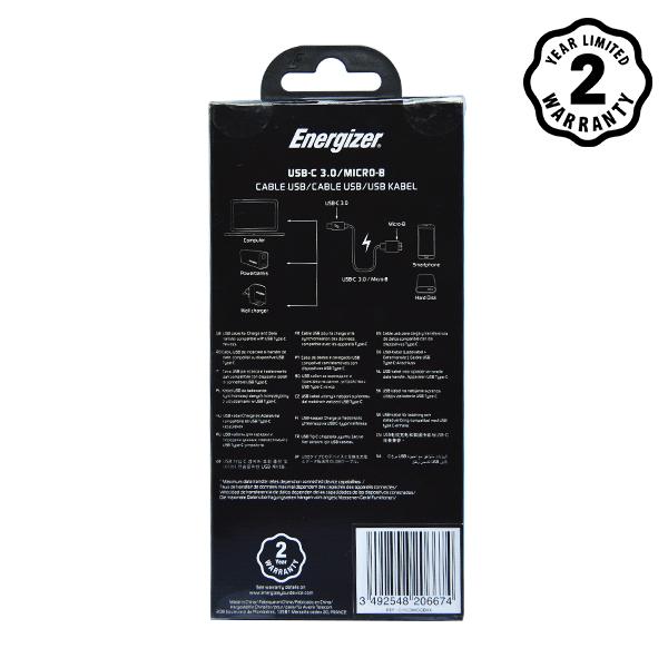 CÁP TYPE-C 3.0 TO MICRO-B ENERGIZER 1M MÀU ĐEN - C11C3MCGBK4