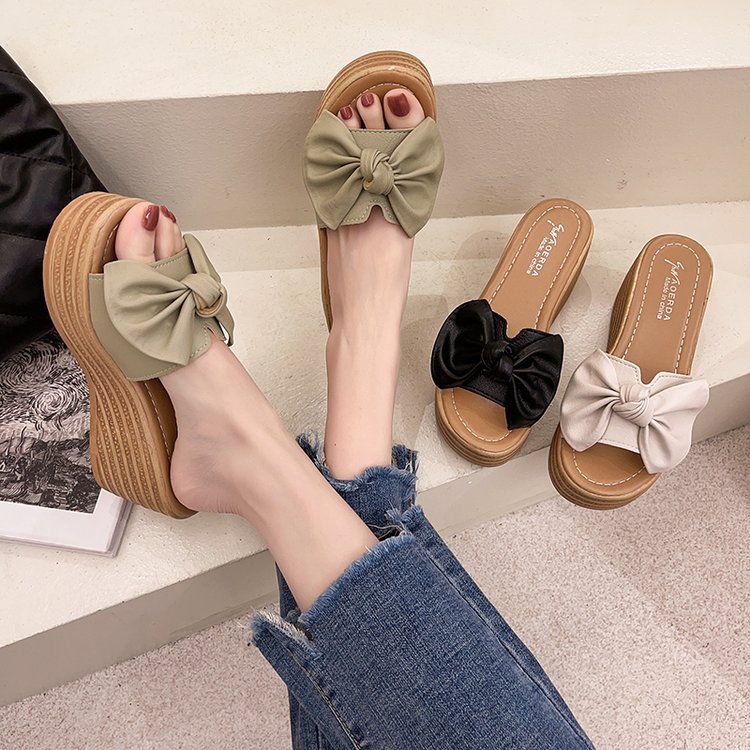 Dép xuồng nơ quai da mềm