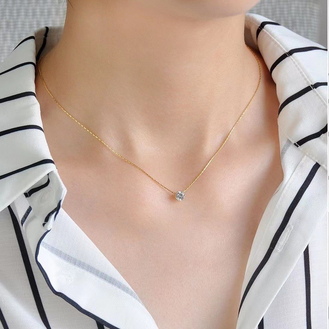 [Hoàn Tiền 20%] Dây chuyền titan basic mặt đá tròn mini mạ vàng 14k [ KHÔNG ĐEN GỈ ] Her Accessories CT9