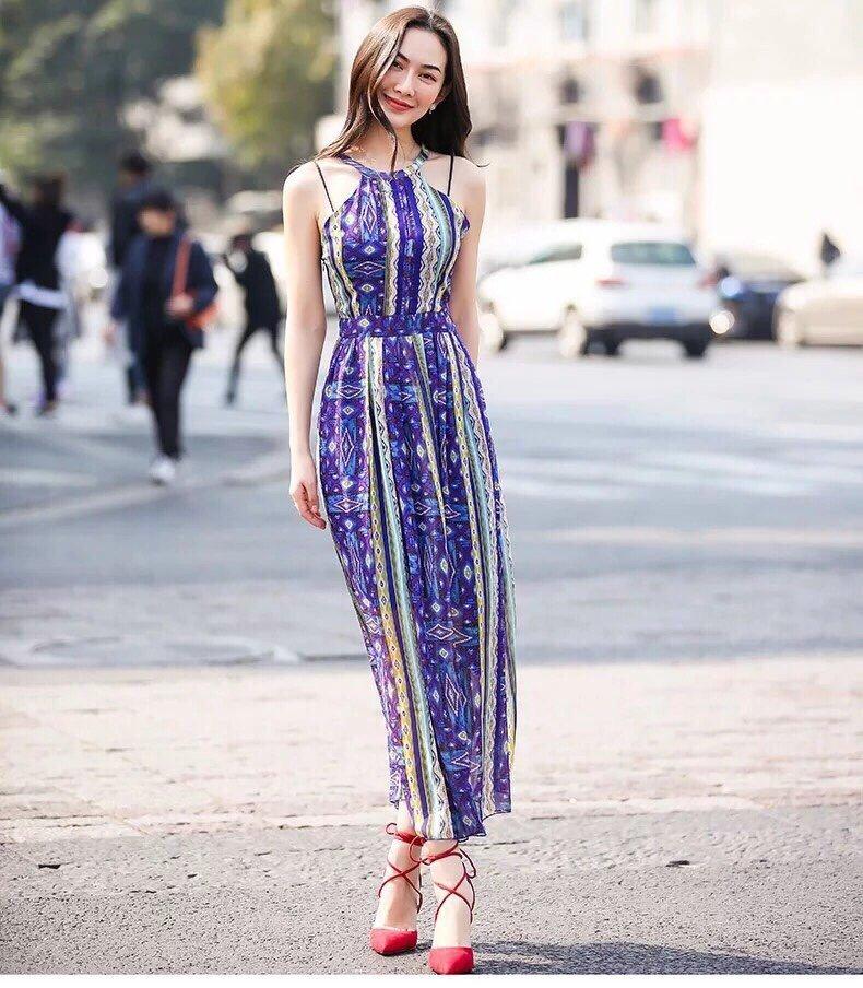 Đầm maxi sọc màu D768