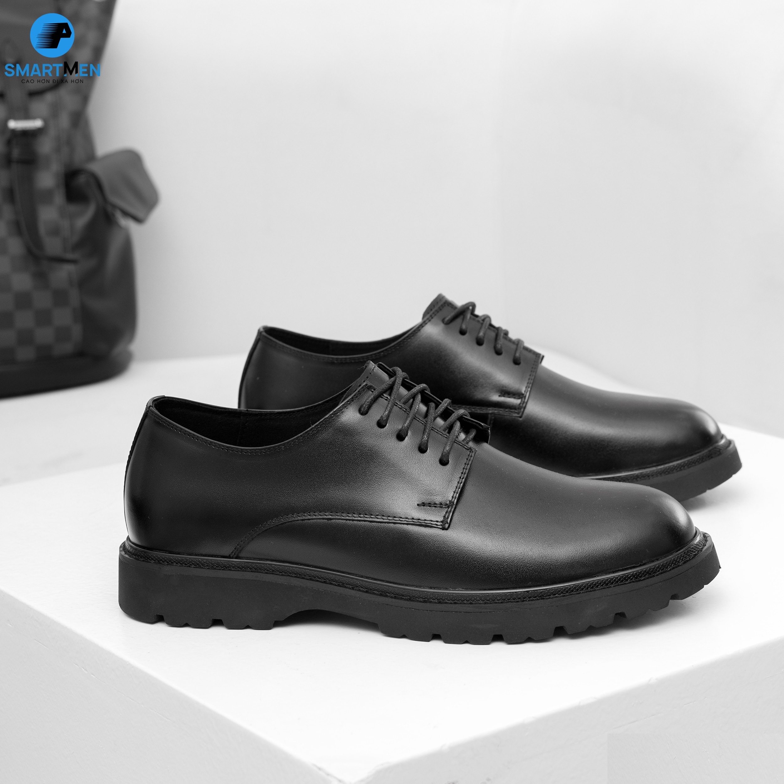 Giày tây Tăng chiều cao Da bò Cao cấp SMARTMEN LUX-D02 Đen