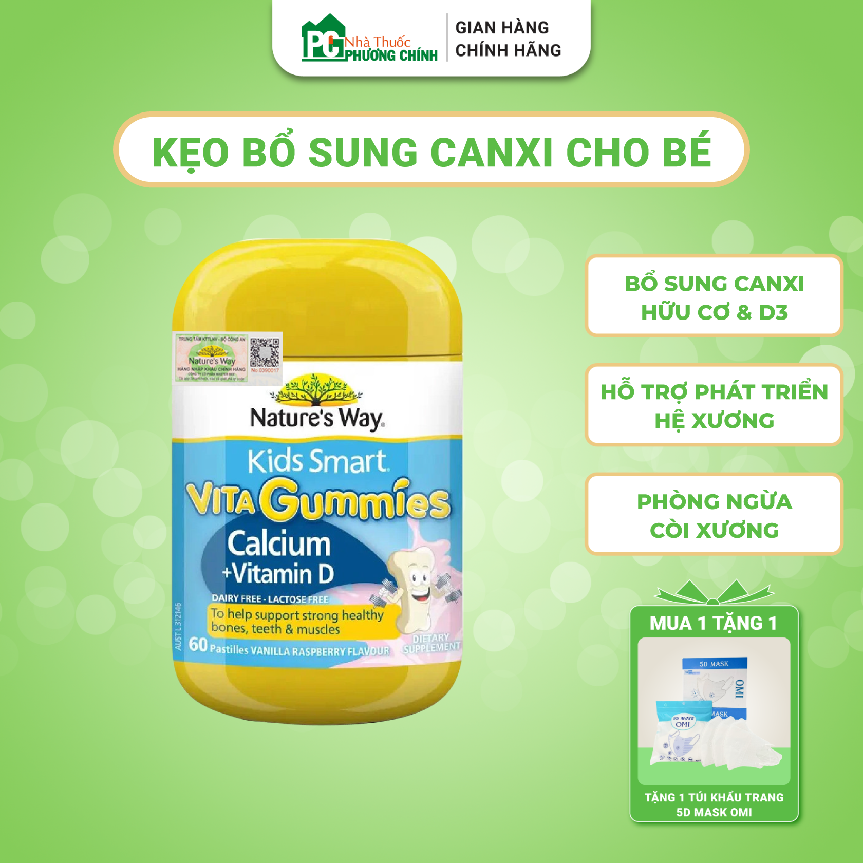 Kẹo canxi cho bé nature's way kids smart vita gummies calcium + vitamin d - bổ sung vitamin d3 cho cơ thể